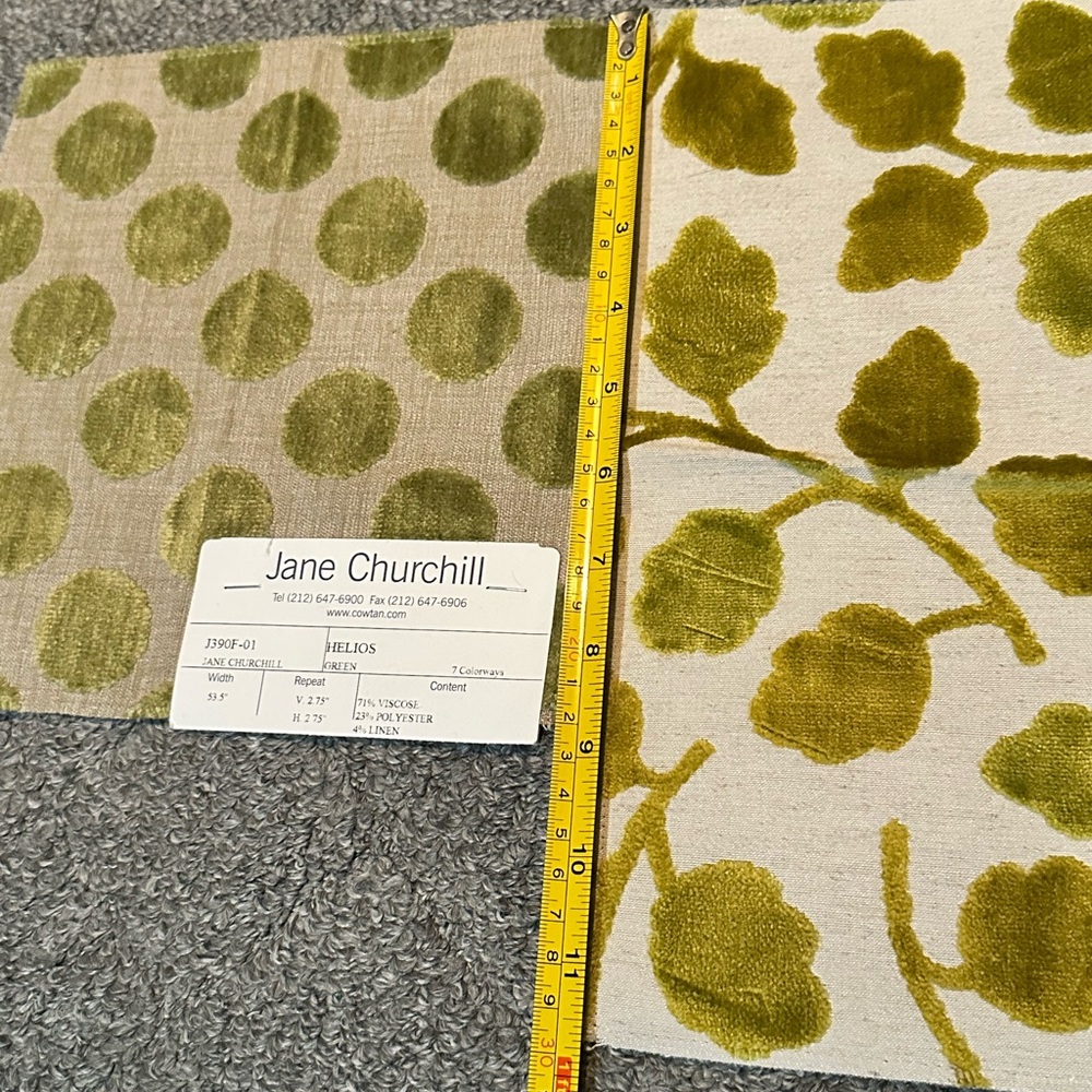 Lot of 2 Jane Churchill Fabric Sample Remnants Leaf Circles Dots Green Crafts - Picture 2 of 9